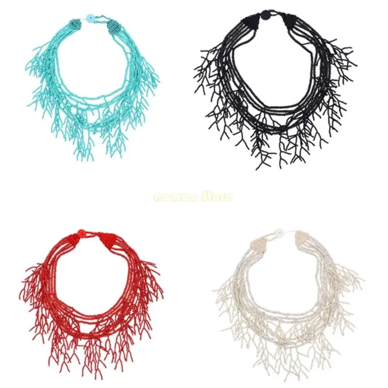 

31BF многослойное ожерелье из бисера в богемном стиле, колье-колье, украшения на шею для женщин, пляжная вечеринка и одежда