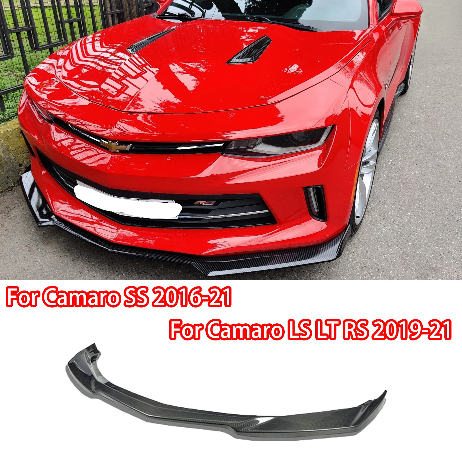 Front Bumper Lip Splitter Spoiler For Camaro SS 2016-2021/Camaro LS LT RS 2019-2021 Carbon Fiber Look Glossy Black Mate Black