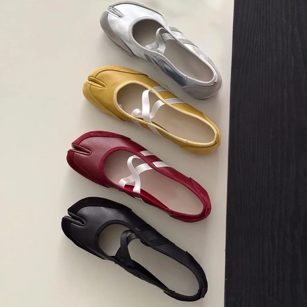 

Ballet Flats Elegant Trainers Women Split Toe Ballerina PU Leather Cross Band Mary Jane Shoes Footwear Summer Walking Sneakers