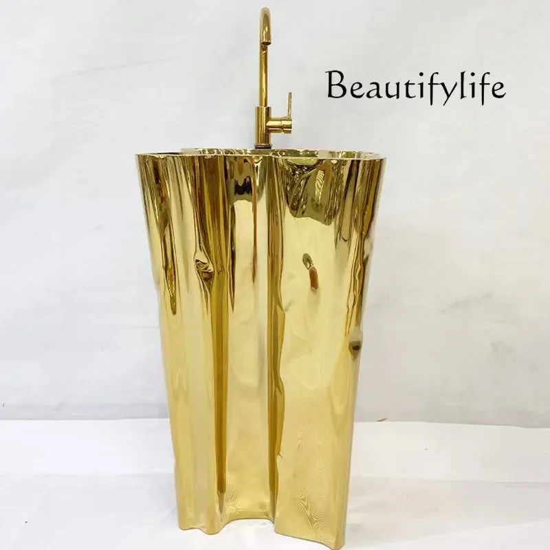 Q Light luxury stainless steel art column washbasin villa home bathroom gold washbasin