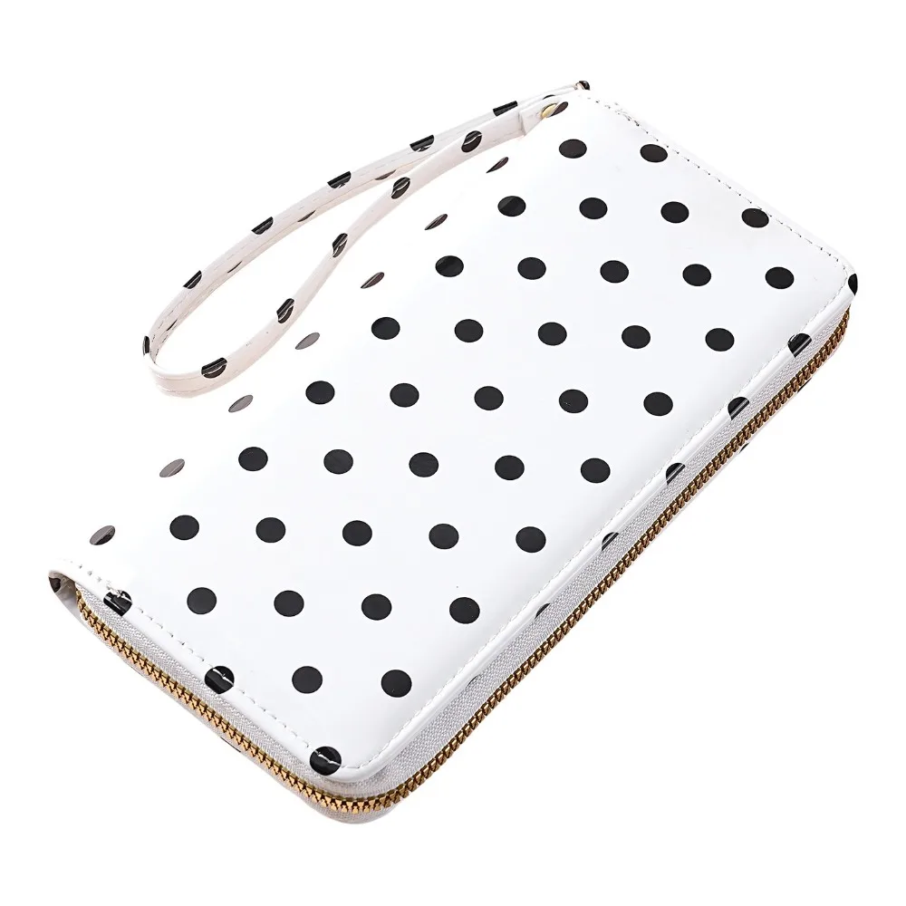 Polka Dot Pattern Polka Dot Wallet Zip Around Closure Multiple Card Slots Coin Purse Smooth Surface Detachable Wrist Strap