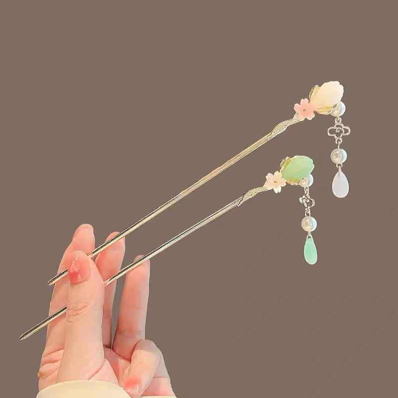 Vintage Flower Pearl Tassel Hairpin for Women Exquisite Chinese Style Hair Stick Sweet Elegant Versatile Hair Accessories Gift view 5
