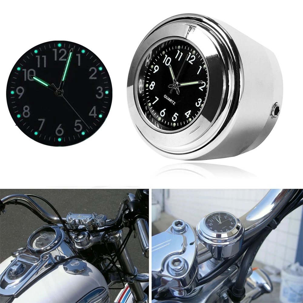 2PCS 7/8‘ Motorcycle Handlebar Mount Clock Watch Waterproof Luminous Motorcycle Bike Handlebar Dial Quartz Clock Moto Accessorie