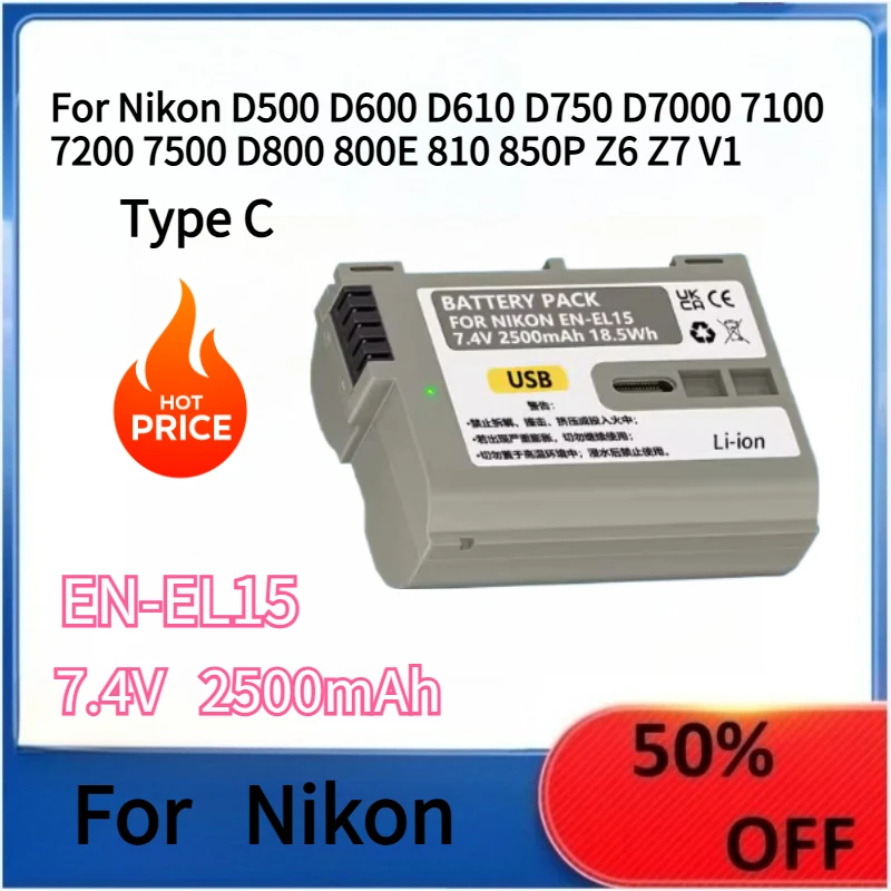 

EN-EL15 USB Camera Battery Type C For Nikon D500 D600 D610 D750 D7000 7100 7200 7500 D800 800E 810 850P Z6 Z7 V1