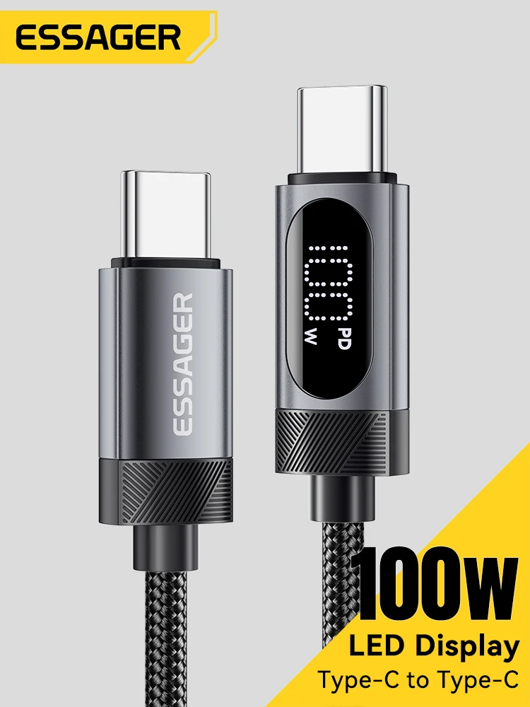 Kabel USB C z wyświetlaczem cyfrowym Essager do iPhone 17 16 15 Xiaomi Huawei 100W PD Szybkie ładowanie do Macbook iPad Kabel Type C do C — zdjęcie 2