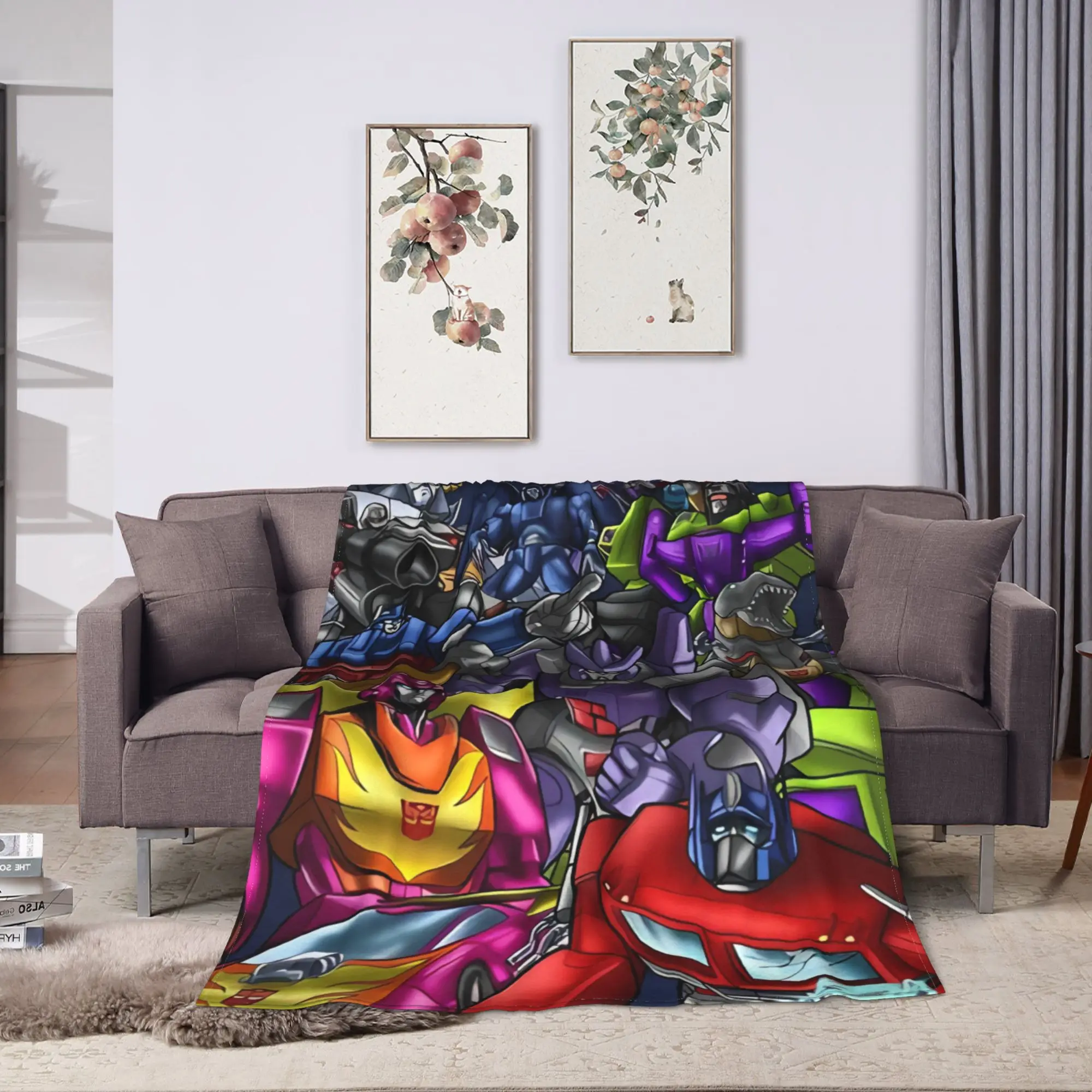 Transformered Cartoon Warm Soft Blanket  Airplane Travel Plush Throw Blanket Print Couch Chair Flannel Bedspread Sofa Bed Cover