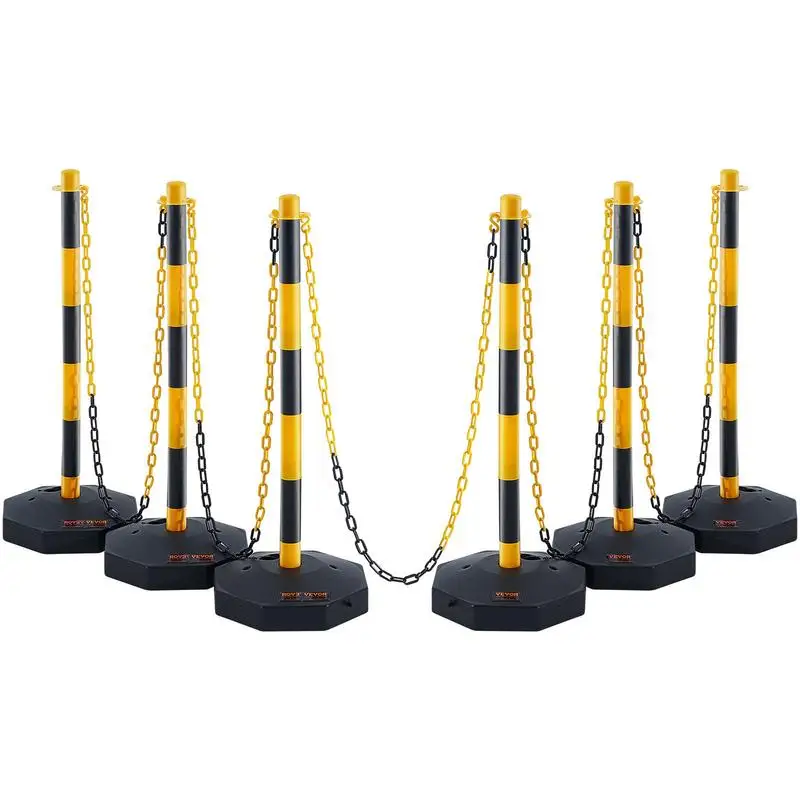 

Traffic cones, traffic bollards, 6 pcs. 285 x 285 mm, warning cones, traffic guide cones, warning cones with chain, guide post cones, road barrier posts, yellow & black, water and sand injection