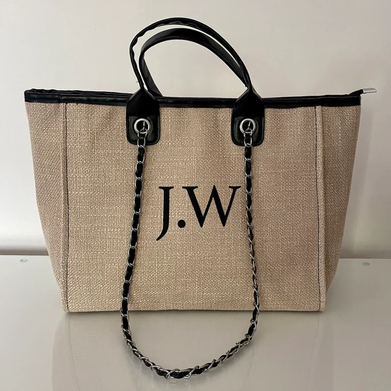 Bolso grande personalizado con cadena de lona, bolsa de viaje para piscina, Playa y Aeropuerto, ideal para regalo de cumpleaños y Día de la madre