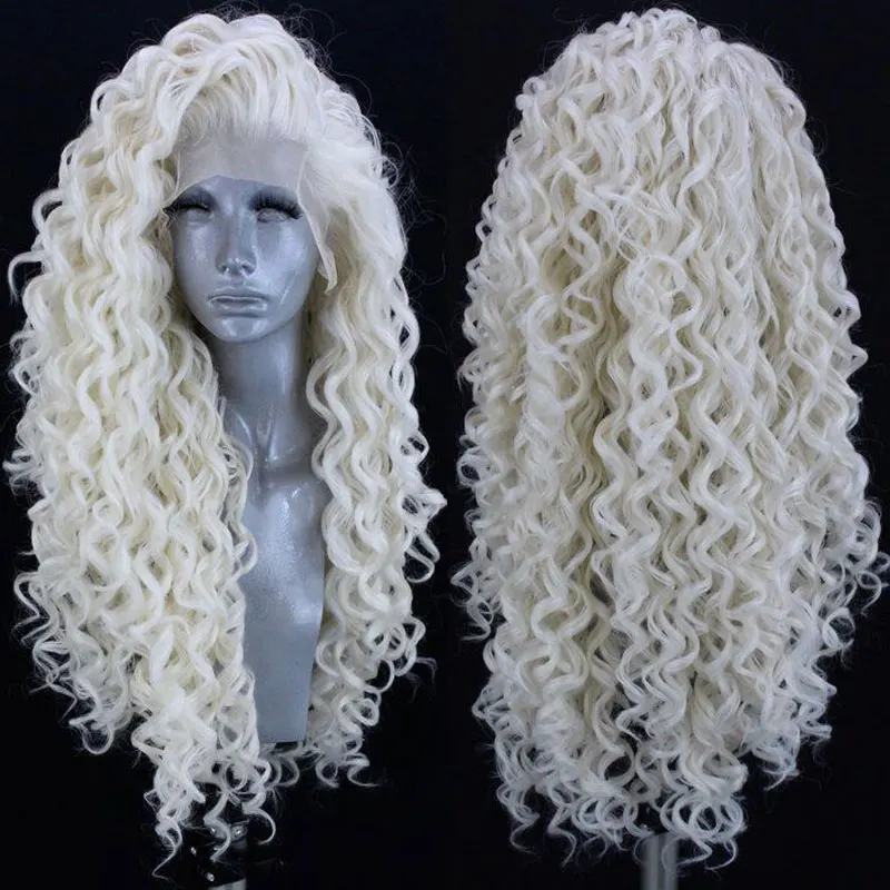 Bombshell Synthetic Lace Front Wig White Loose Kinky Curly Heat Resistant Fiber Hair Natural Hairlin Free Parting For Women Wigs