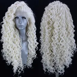 Bombshell Synthetic Lace Front Wig White Loose Kinky Curly Heat Resistant Fiber Hair Natural Hairlin Free Parting For Women Wigs