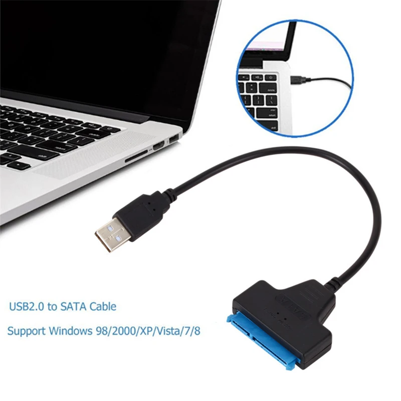 USB 2.0 To SATA 22pin Cable Adapter Converter Lines HDD SSD Connect Cord Wire for 2.5in Hard Disk Drives for Solid Drive Disk