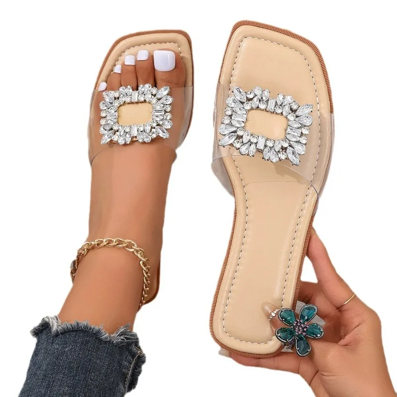 Comemore 2024 Summer New Women\'s Sandals Flat Slippers Rhinestone Outdoor Beach Shoes Woman Platform Fashion Casual Plus Size 42