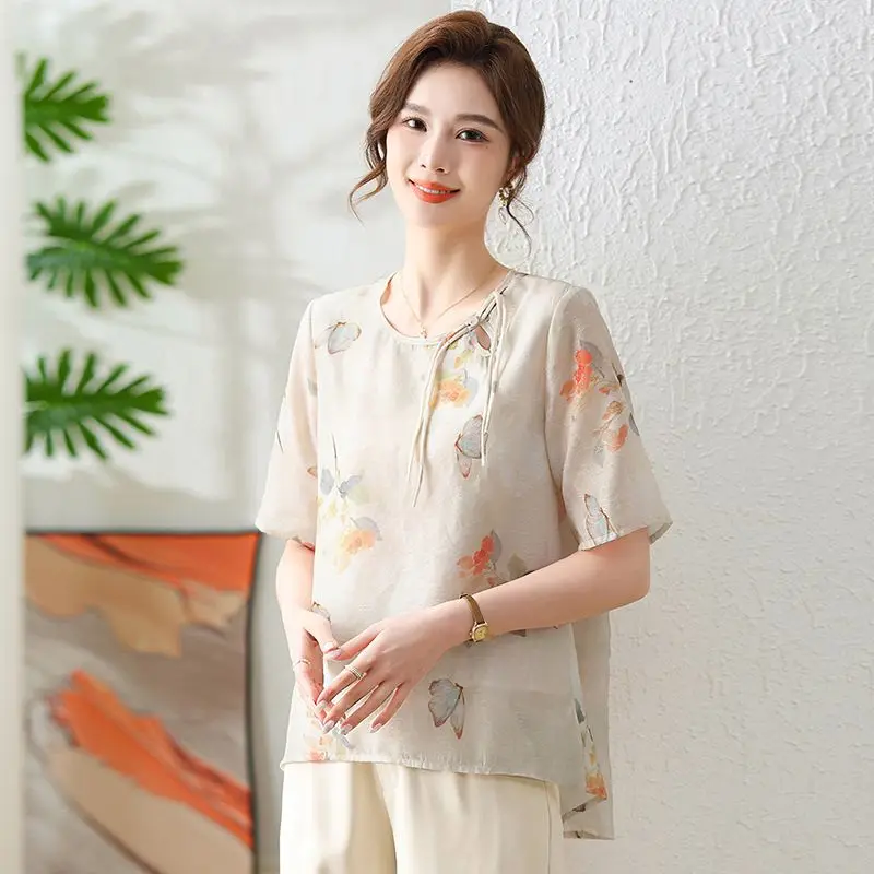 Mom's Chiffon Shirt Thin New Top Reduces Age