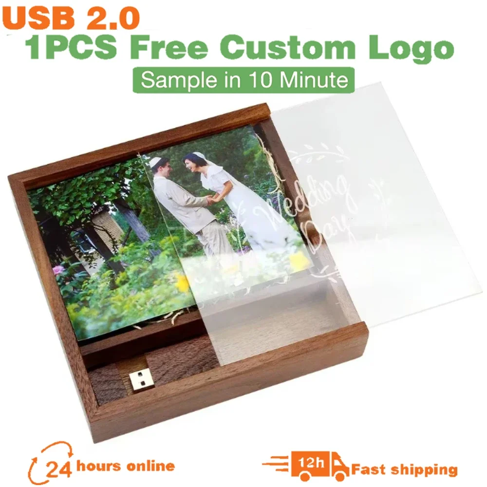 Transparent Cover Photo Album Big Box USB Flash Drive 128GB Free Customized Logo Pen Drive Photography Wedding Anniversary Gift