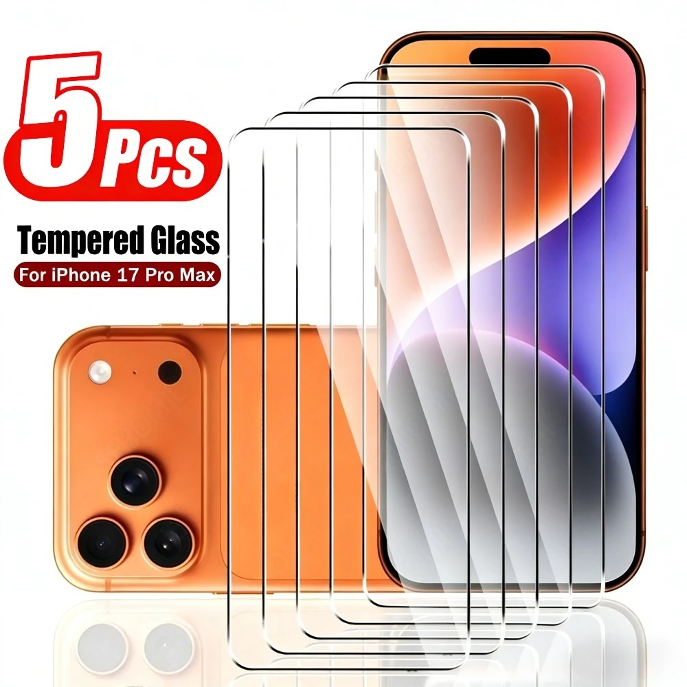

5Pcs Ultra Clear Screen Protector for iPhone 17 16 15 14 Pro Max Air 16 15 14 Plus 13 12 11 Pro Mini 9H Hardness Tempered Glass