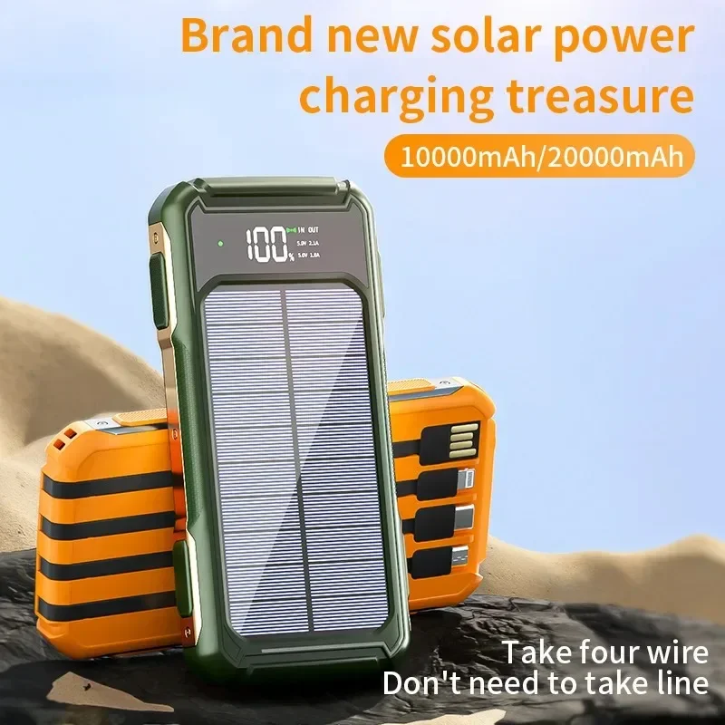 

Solar Charger Power Bank Built in 4 Usb Cables Waterproof 20000mah Mobile Solar Power Bank Charger for Huawei P50 IPhone 14