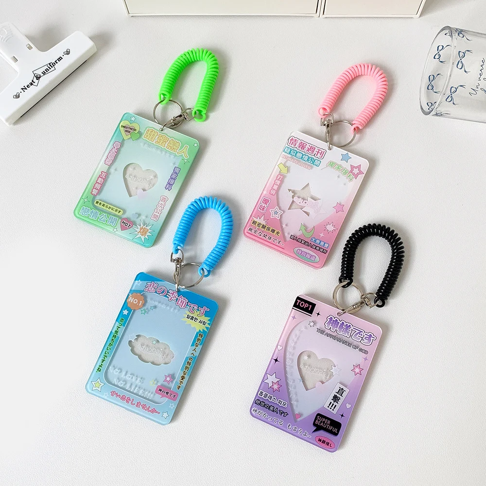 3 Inch Photocard Holder Idol Photo Card Holder With Chain Photo Sleeve Pendant PVC Cover Holder Text Elastic Rope Card Sleeve