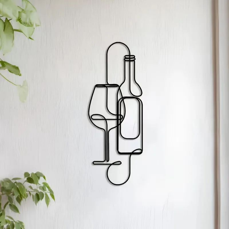 Metal Iron Art Crafts, Line Art Wine Glass Decorations, Creative Metal Wall Decor for Home, Suitable for Office, Living Room, Bedroom, Etc - view 3