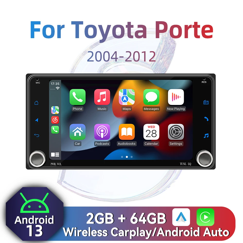 

2 Din Android Radio Car Multimedia for Toyota Porte 2004-2012 7" Screen Wireless Carplay Autoradio Stereo Head Unit GPS BT WIFI