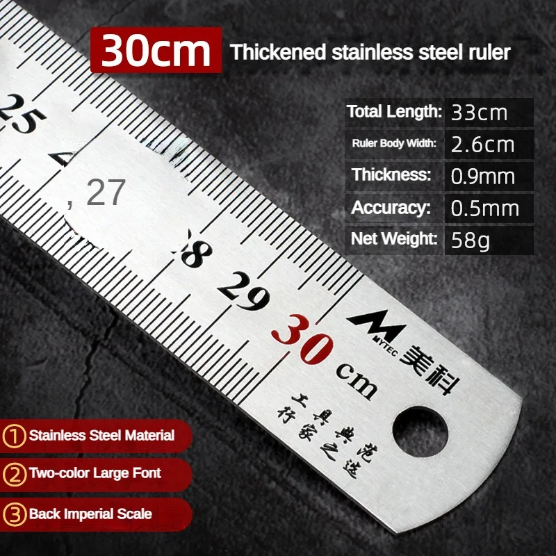 15/20/30/50cm Multi-standard Measuring Ruler Stainless Steel Portable Hand Percision Measuring Tools School Supplies Rulers