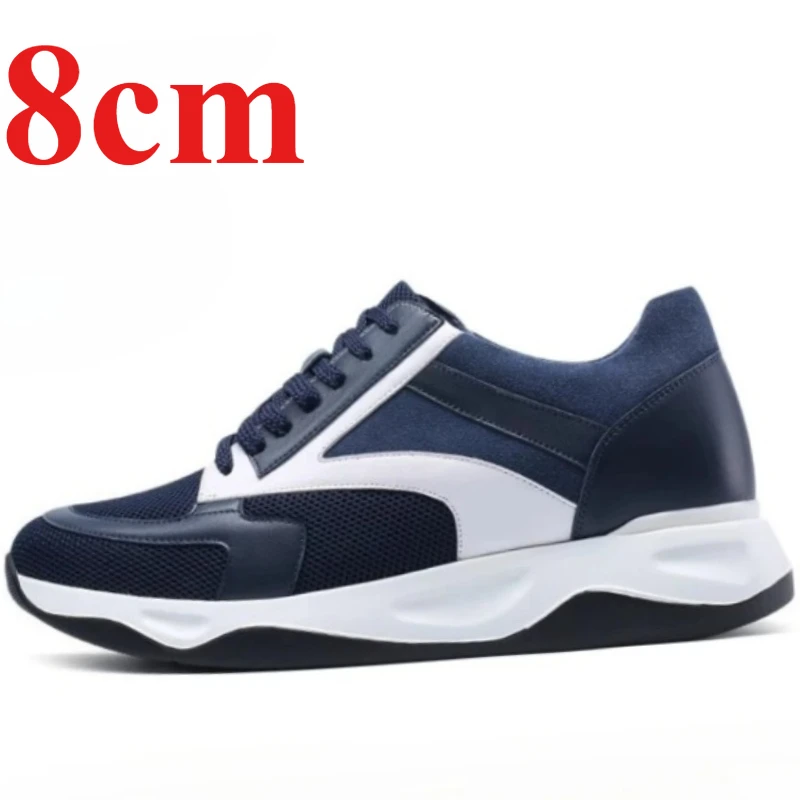 Casual Sneakers Height Increasing Shoes Men's 8cm Elevated Shoes Genuine Leather Breathable Comfortable Thick Soled Sports Shoes