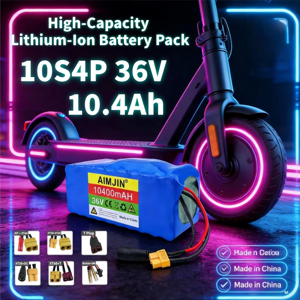

100%Original 36V 10S4P 10400mAh 1000W High-Capacity Lithium-Ion Battery Pack – BMS & Plug Optional