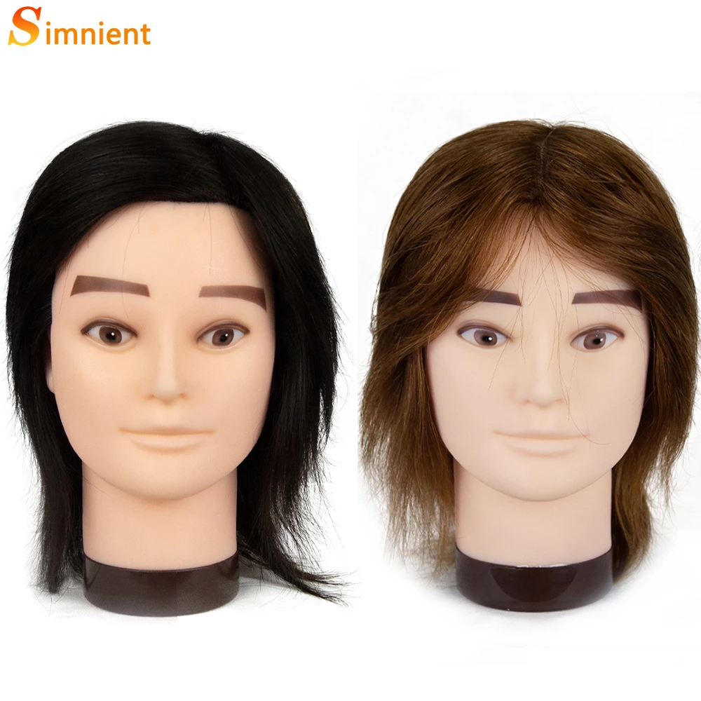 Cabeza de maniquí masculino con cabello humano 100% Remy para práctica de corte de peluquería, entrenamiento de cosmetología, cabeza de muñeca para Estilismo de cabello