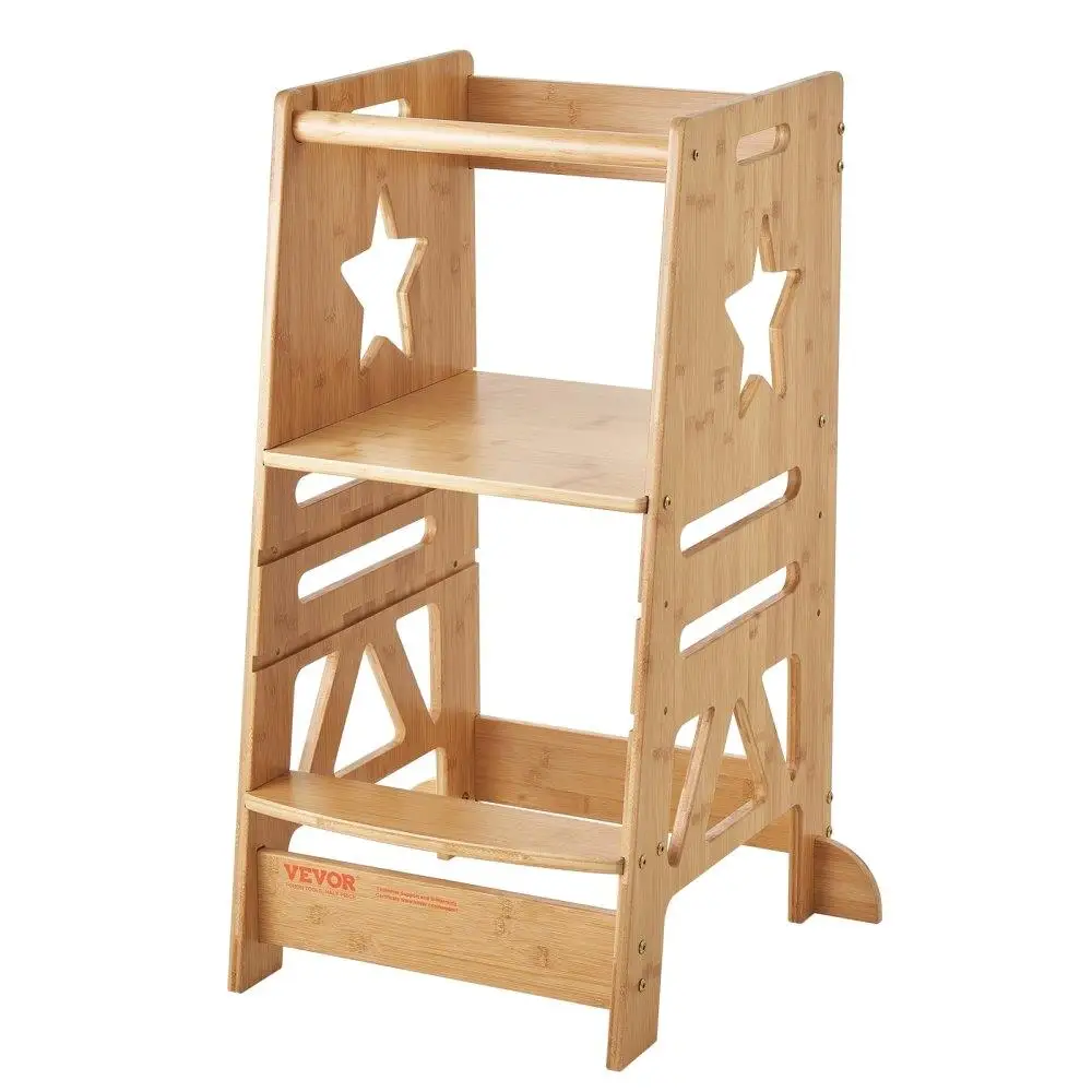 

Bamboo Tower Step Stool 3-Level Adjustable Toddler for kids Step Stool with Safety for kitchen Bathroom 350LBS Capacity