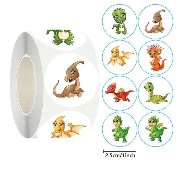 50-500 szt. naklejek z dinozaurami, 2,5 cm, dla dzieci, chłopców, nauczycieli, okrągłe naklejki ze zwierzętami, naklejki w rolce na nagrody dla dzieci, artykuły szkolne, motywacyjne