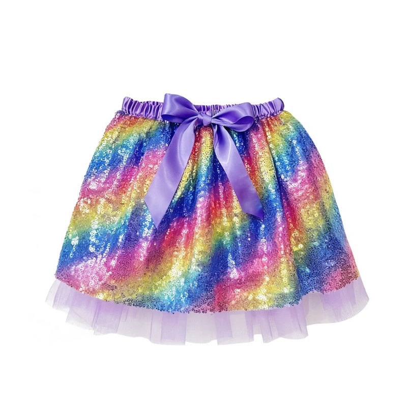 Sweet Kids Birthday Party Costume Halloween Rainbow Puffy Skirt Small To Medium Children's Half-Length Skirt Sequin Tutu Dress