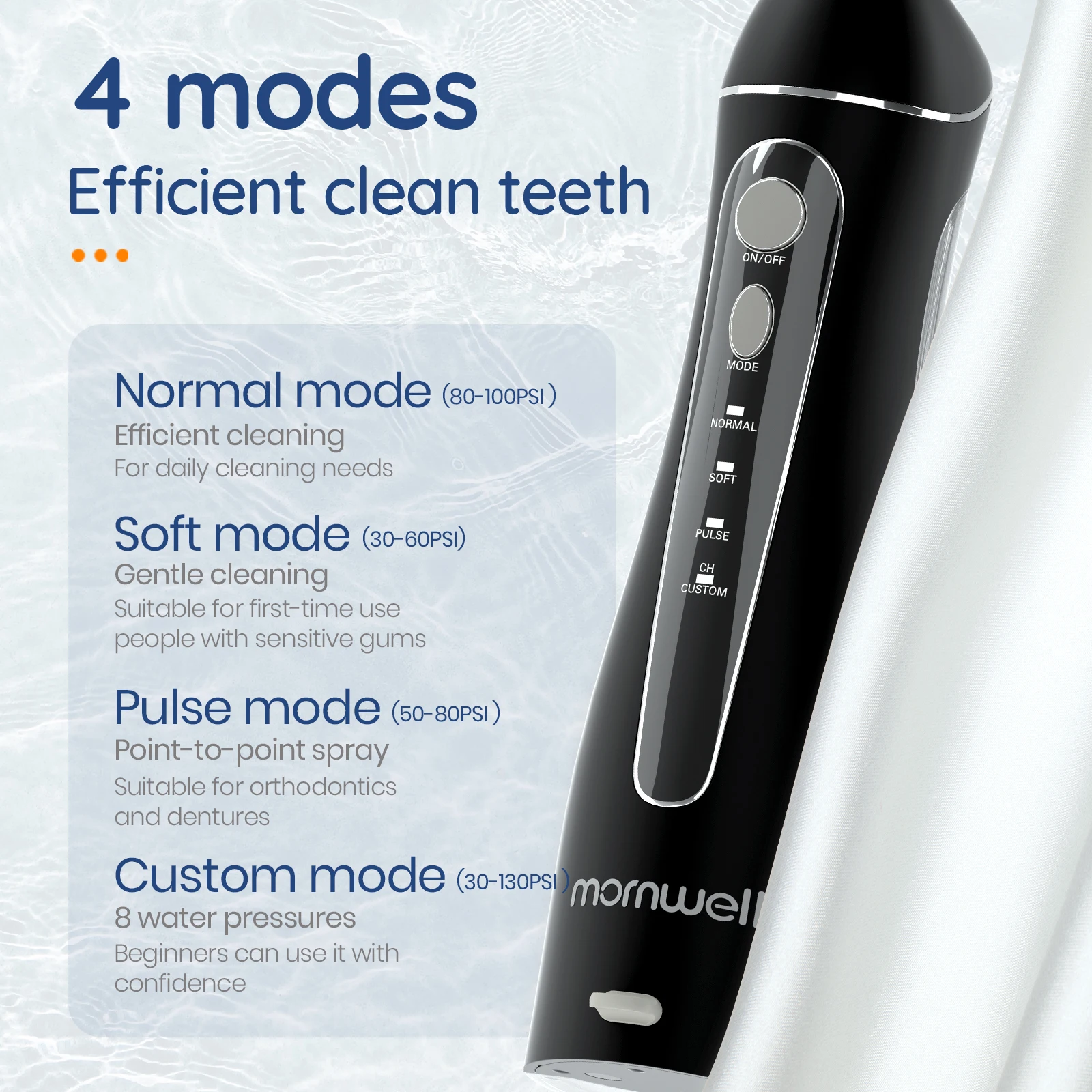 Mornwell F18 USB Rechargeable Oral Irrigator Dental Water Jet Portable Water Flosser With 4 Nozzles 200ml Water Tank Waterproof