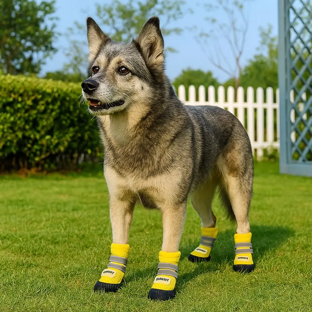

4Pcs/Set Breathable Dog Mesh Shoes Reflective Wear-resistant Anti-Slip Dog Boots Adjustable Dog Paw Protectors Hiking