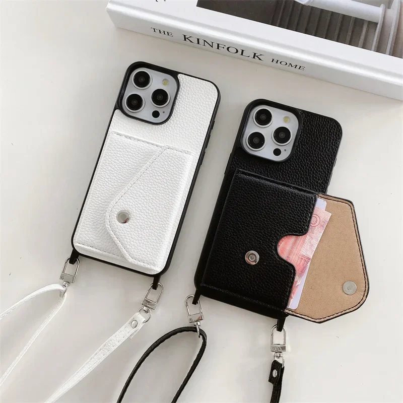 Crossbody Wallet  with Card Holder Phone Case for IPhone 13 12 Mini 16 15 Plus 14 11 Pro Max Leather Hard Shell Protective Cover