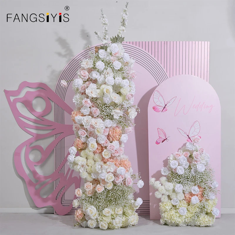 

Wedding Backdrop Board Props 5D Champagne Pink Floral Arrangement White Rose Baby Breath Pink Hydrangea Arch Decoration Flower