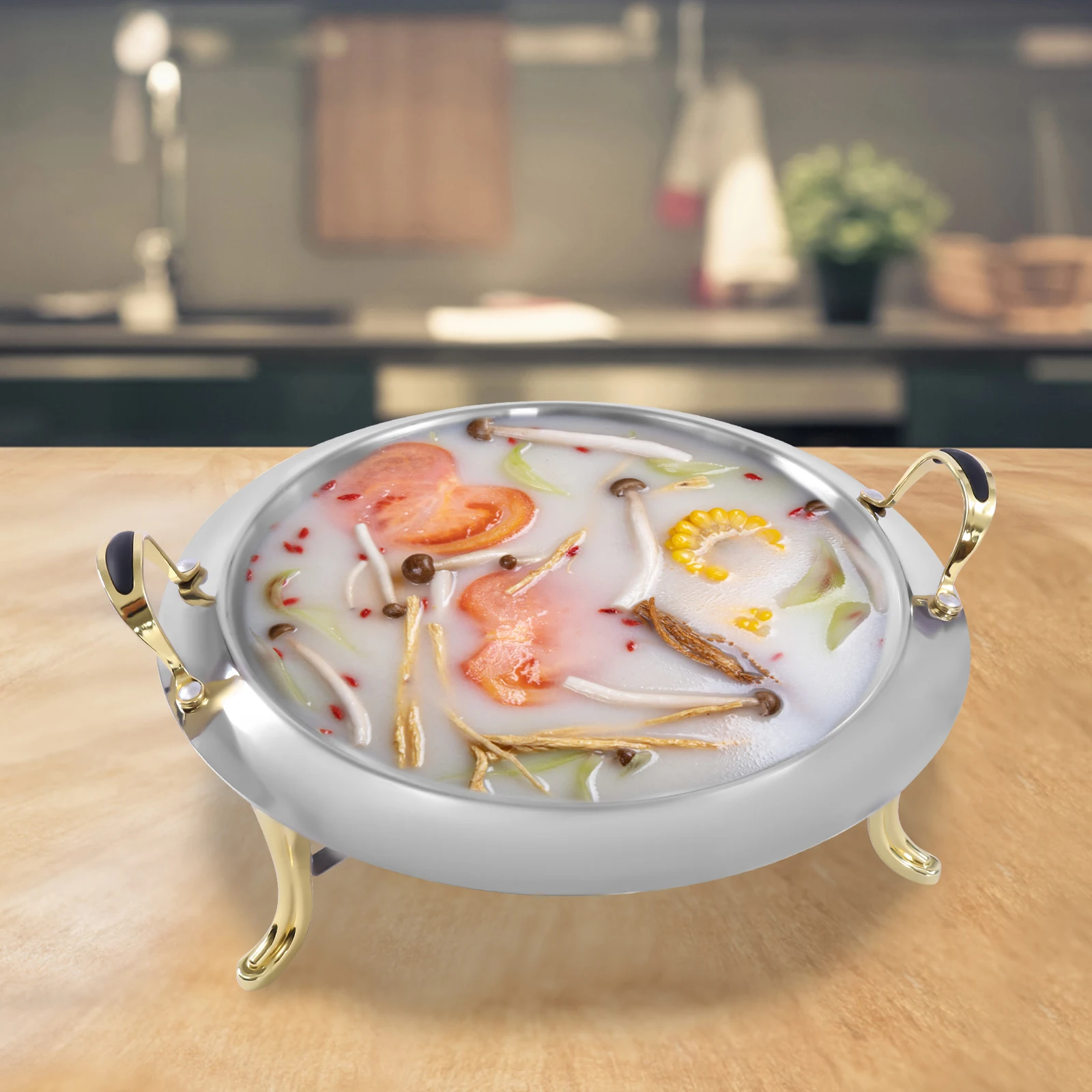 

Chafing Dish Stainless Steel Round Durable Buffet Warmer Tray Durable Frame with Chafing Fuel Holder for Kitchen Party Dining