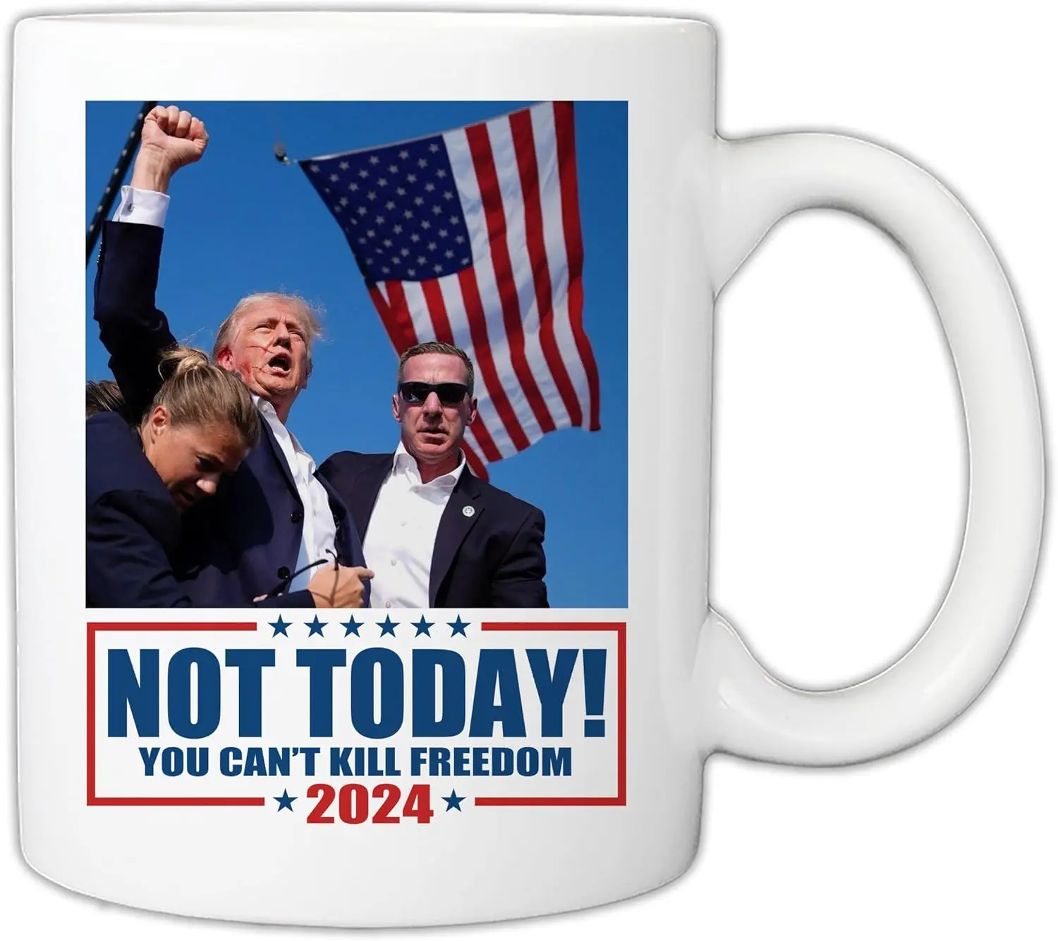 Trump Shot Never Surrender Pennsylvania Rally 11oz Coffee Mug, Not Today You Can't Kill Freedom Attempted Assassination Dona