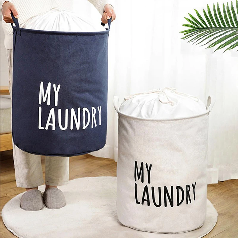 1Pc Drawstring Laundry Basket Household Waterproof Canvas Dirty Clothes Storage Basket Folding Clothes Toys Organizer Bags