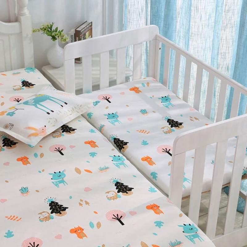 F19F Baby Fitted Sheet Newborn Cotton Soft Crib Bed Sheet Children Mattress Cover Protector Cartoon Printed Cot Pad Cover