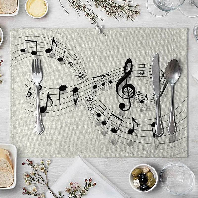 Vintage Musical Note Placemats Kitchen Placemat Dining Table Mats Tea Coaster Cotton Linen Pads Bowl Cup Mats 40X30cm Home Decor