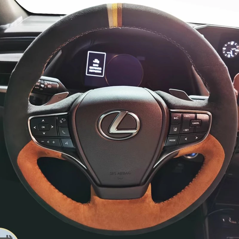 DIY Hand Stitched Car Steering Wheel Cover For Lexus NX300 NX300H IS350 2015-2021 black red antiskid suede Car Accessories