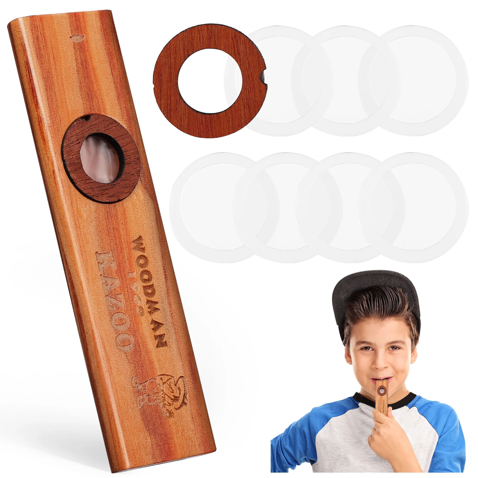 

1 set Wood Kazoo Flute for Kids Adults Musical Instruments with Membranes Portable Guitar Partner Toy Long Lasting