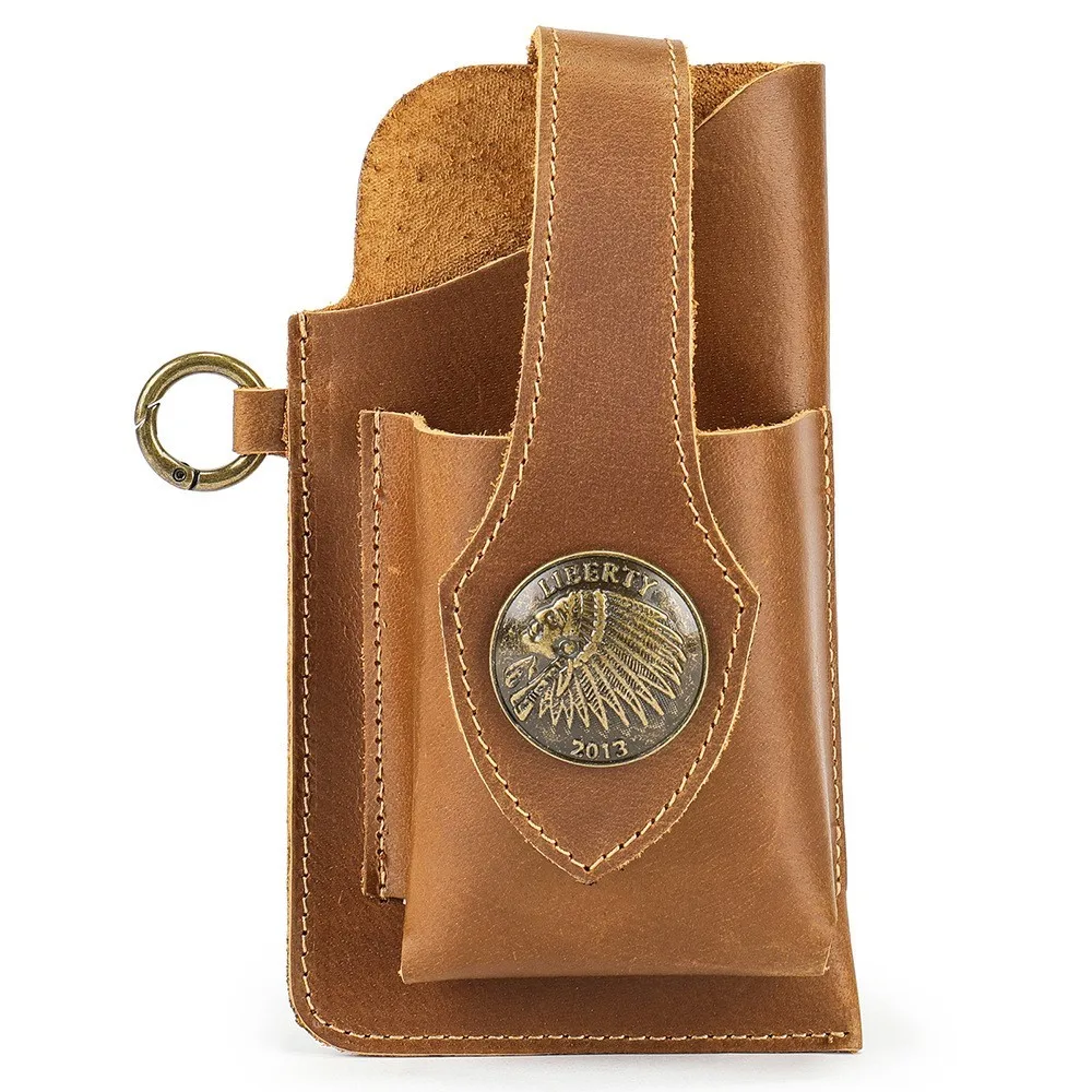 Men's Genuine Leather Belt Bag Fanny Waist Bag Simple Leg Hip Packs for Men Cell Phone Cigarette Lighter Box Case Outdoor Pouch