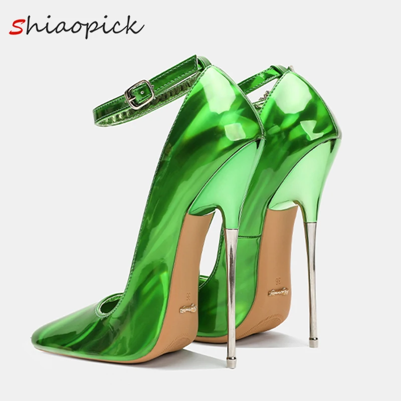 

НОВЫЕ блестящие металлические туфли на высоком каблуке 16 см, пикантные женские туфли-лодочки с лазерным синим лазером, фетиш, гомосексуальная обувь унисекс Drag Queen, косплей, большой размер