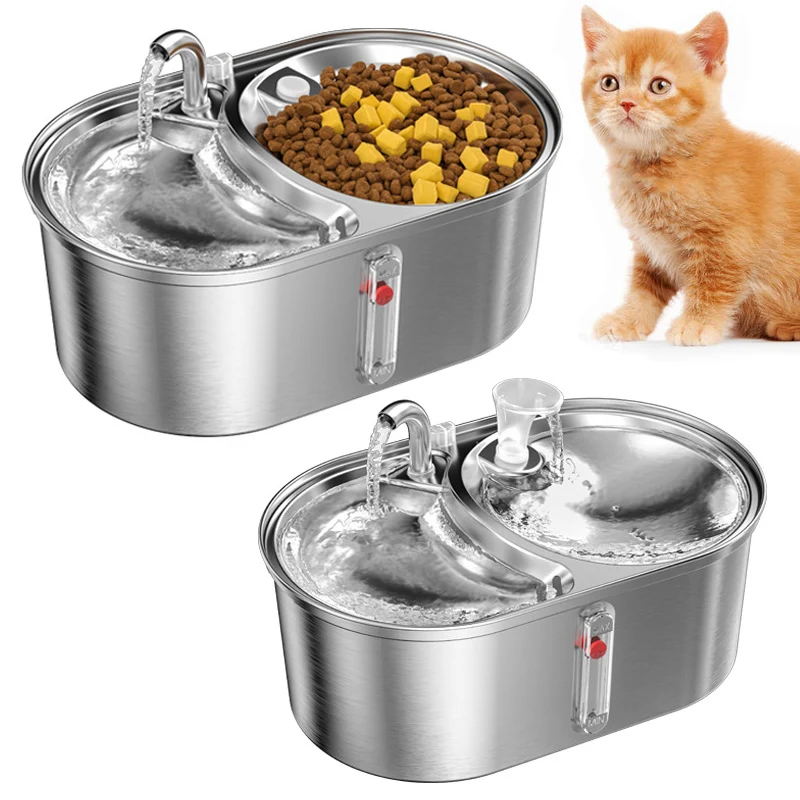 3L Large Capacity Cat Water Feeder Double Bowl Stainless Steel Smart Feeding Drinking Water Bowl Dog Fountain Water Dispenser