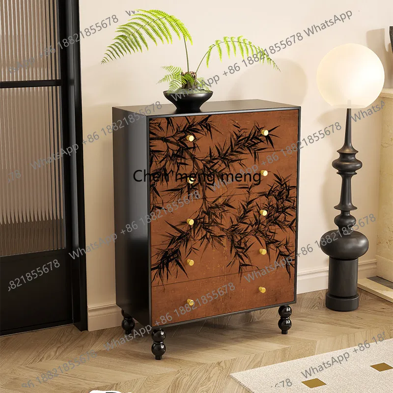 

French medieval solid wood five-bucket bedroom bedside drawer vertical cabinet living room entrance decorative cabinet
