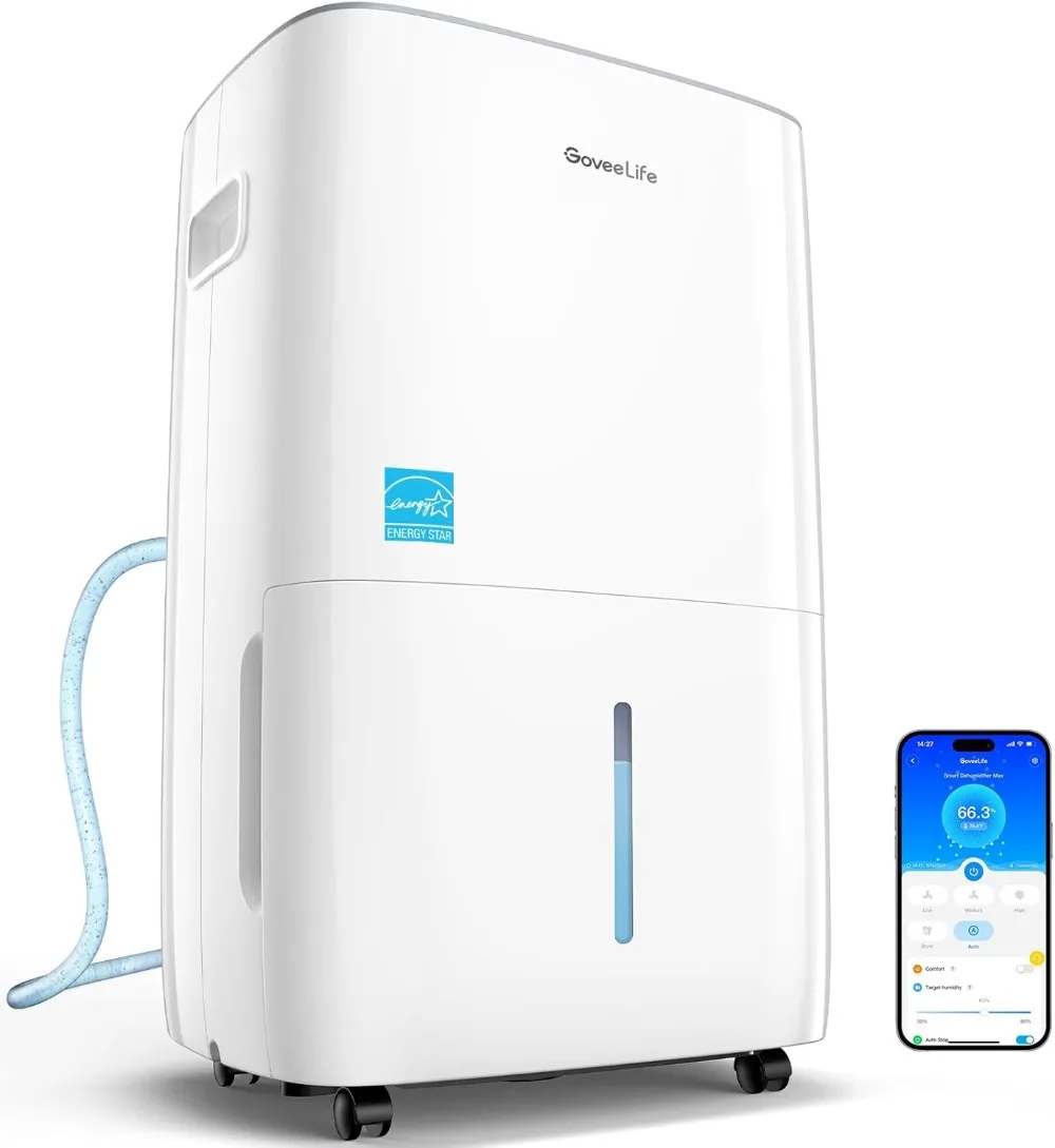 

GoveeLife Smart Dehumidifier for Basement 4,500 Sq.Ft, 50 To 109 Pint Auto Humidity Control, Drain Hose, 2.0Gal Bucket