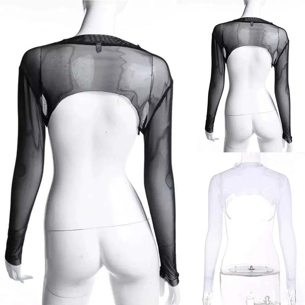 Woman Long Sleeve Mesh T-shirts Ladies See Through Sexy Sheer Tee Tops Tee Tops.Shrug Pullovers Transparent Comfy