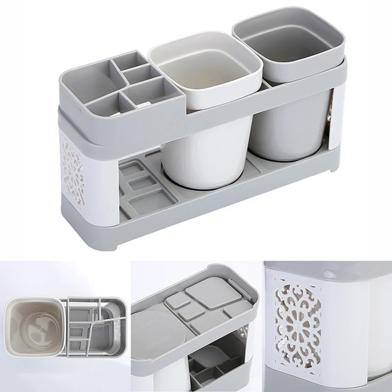 Multifunction Toothbrush Racks Tooth Cup Holders Teeth Vertical Cup Holder Storage Rack Toothpaste Free Punching Brush Set