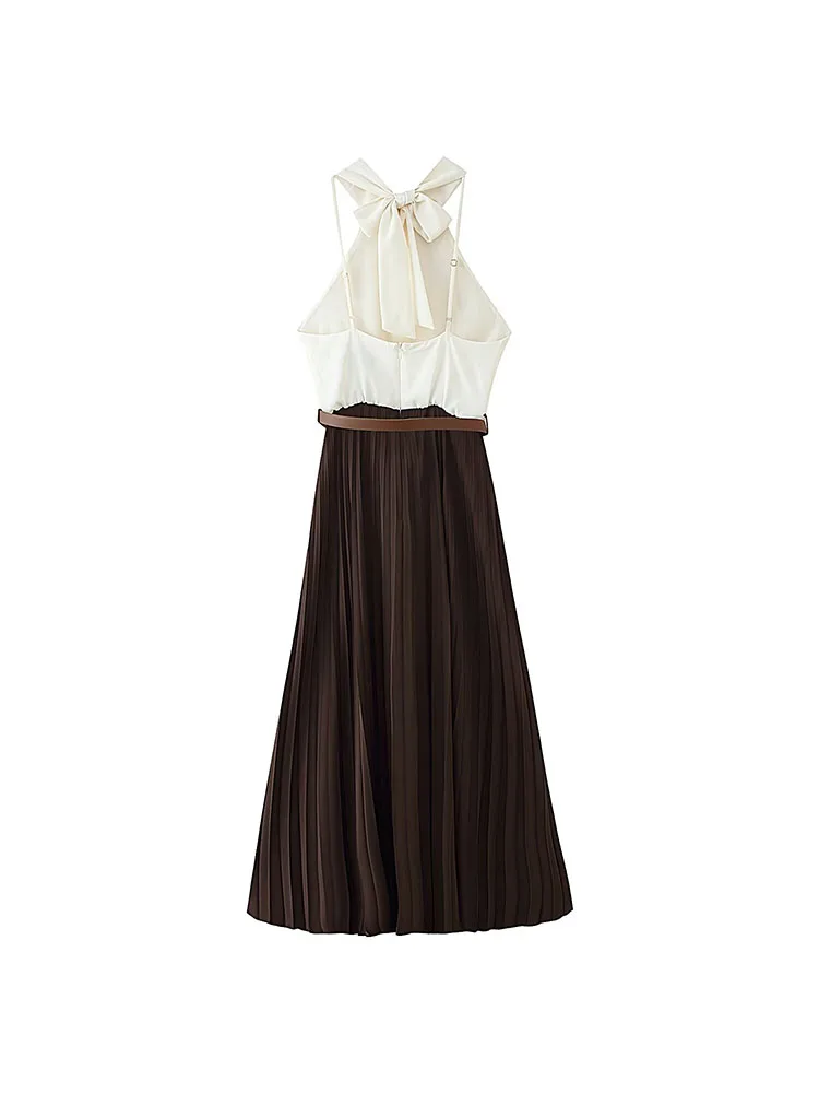 فستان HH ذو طيات صغيرة للنساء لربيع وصيف جديد بخصر عالٍ وحاشية على شكل حرف A فستان أنيق أنيق للمكتب إلى الأمام