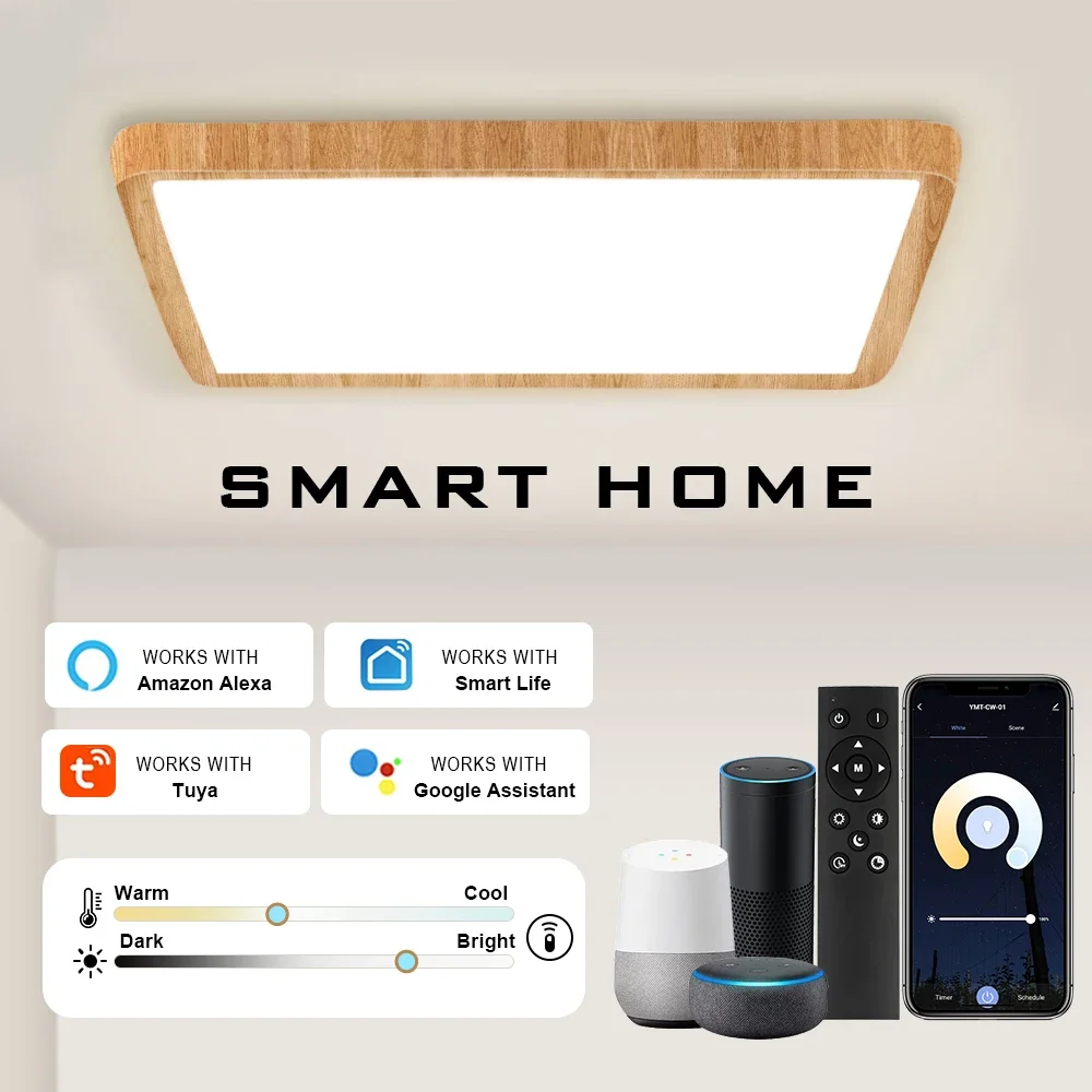 

Square Tuya Smart LED Ceiling Lamp APP Remote Control Wood Grain Voice Control Alexa Dimmable Lustre Lights for Living Room